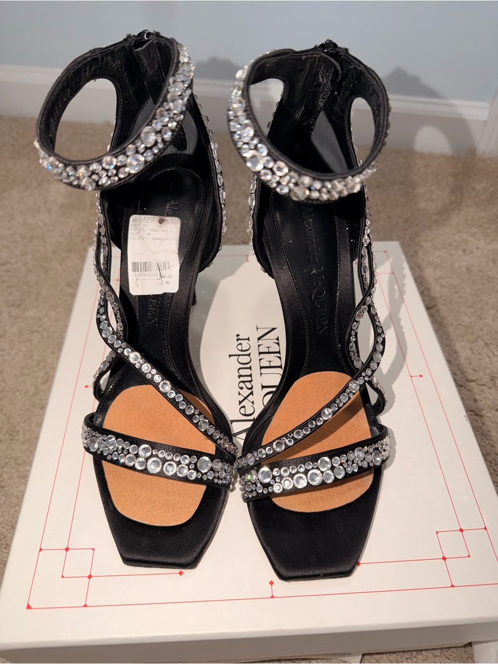 Alexander McQueen Black Crystal-Strap High Heels
